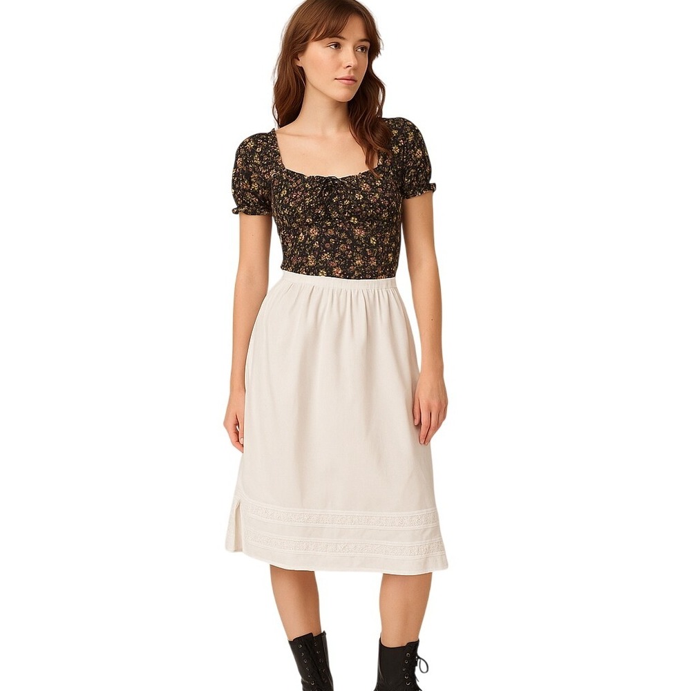 VINTAGE 60s Gaymode crisp white‎ lace half slip cottagecore midi skirt petticoat
